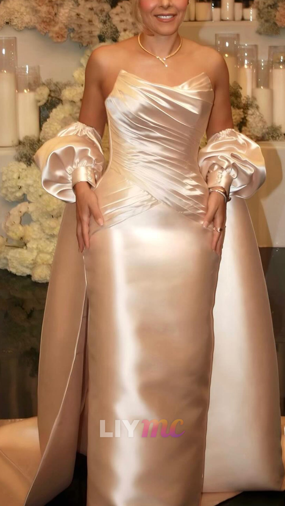 Mother of Bride V-Neck Satin Sheath Evening Dress