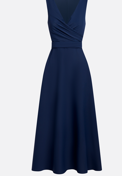 Navy Blue Classic V Neck Sleeveless A-Line Maxi Dress