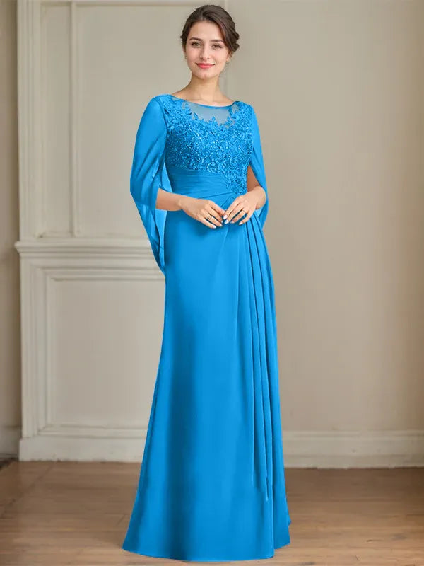 A-Line/Princess Scoop Floor-Length Mother of the Bride Dresses with Pleated & Sequins