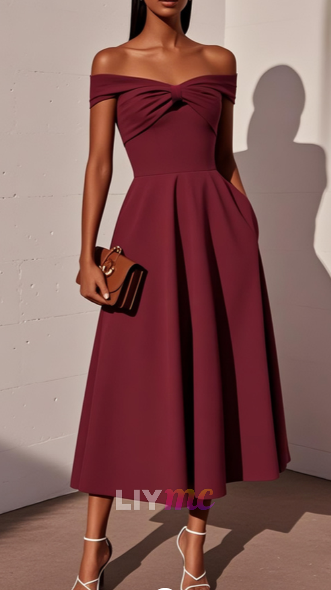 Off-Shoulder A-Line Cocktail Dress Cap Sleeves Mother of Bride Dress