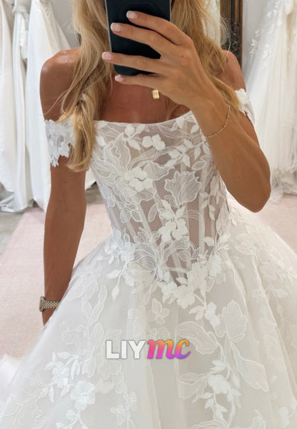 Off-Shoulder Appliques Ball Gown Wedding Dress