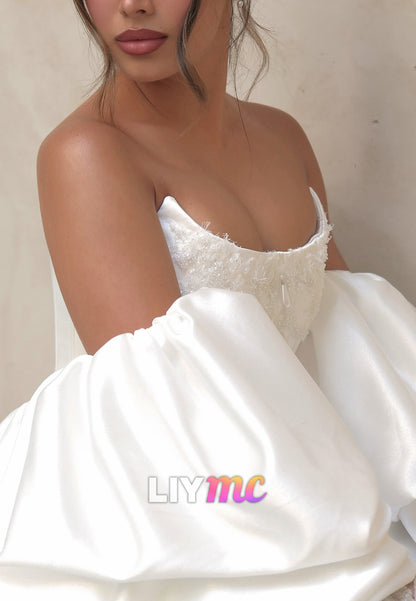 Off-Shoulder Appliques Corset Satin A-Line Wedding Dress