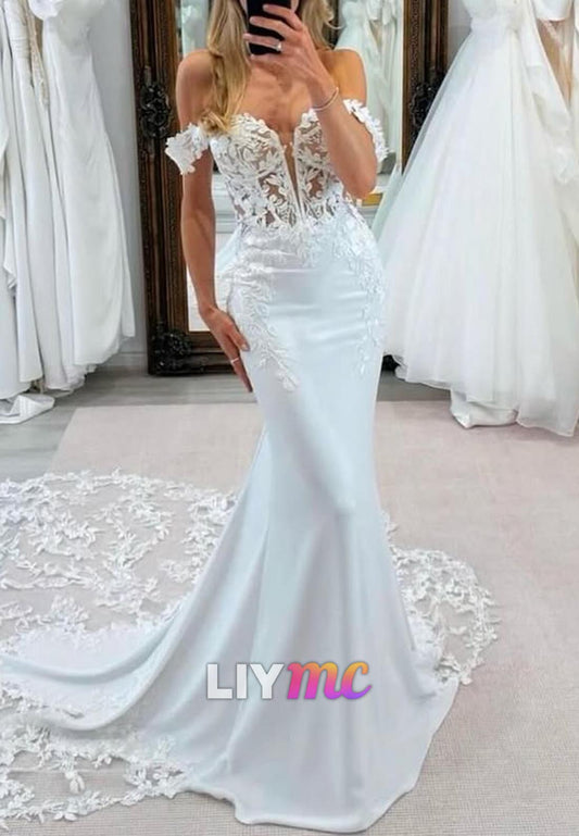 Off-Shoulder Appliques Mermaid Wedding Dress