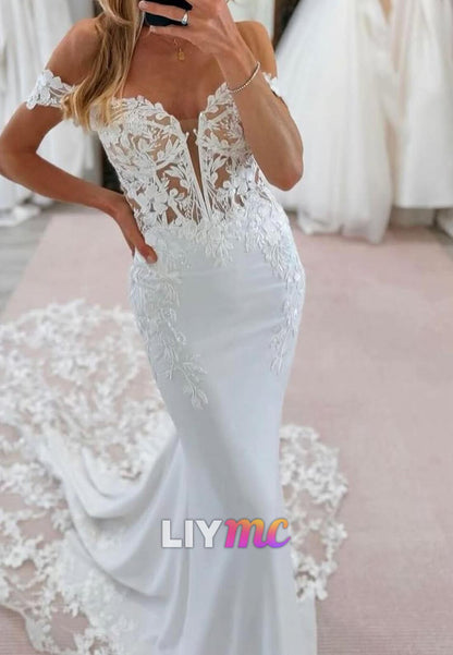 Off-Shoulder Appliques Mermaid Wedding Dress
