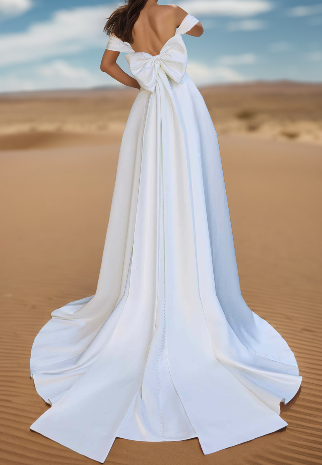 Off-Shoulder Appliques Pleated Satin A-Line Wedding Dress Liymc Off-Shoulder Appliques Pleated Satin A-Line Wedding Dress Liymc