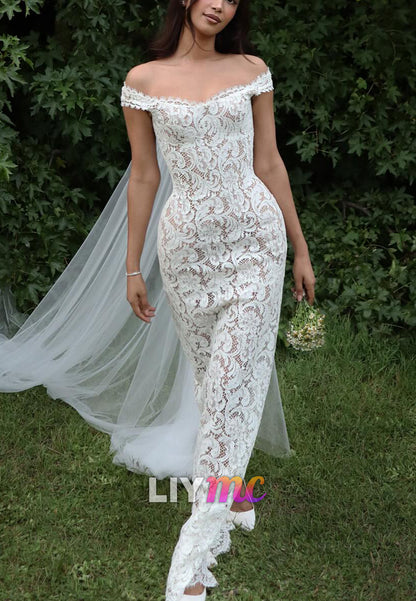 Off-Shoulder Appliques Sleeveless Mermaid Wedding Dress