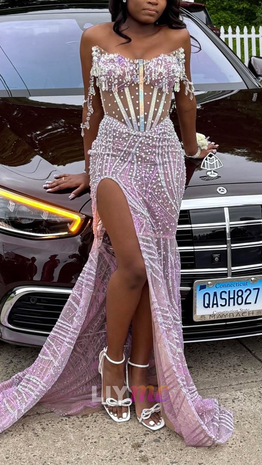 Off-Shoulder Beaded Embroidery Sparkly Mermaid Prom Dress