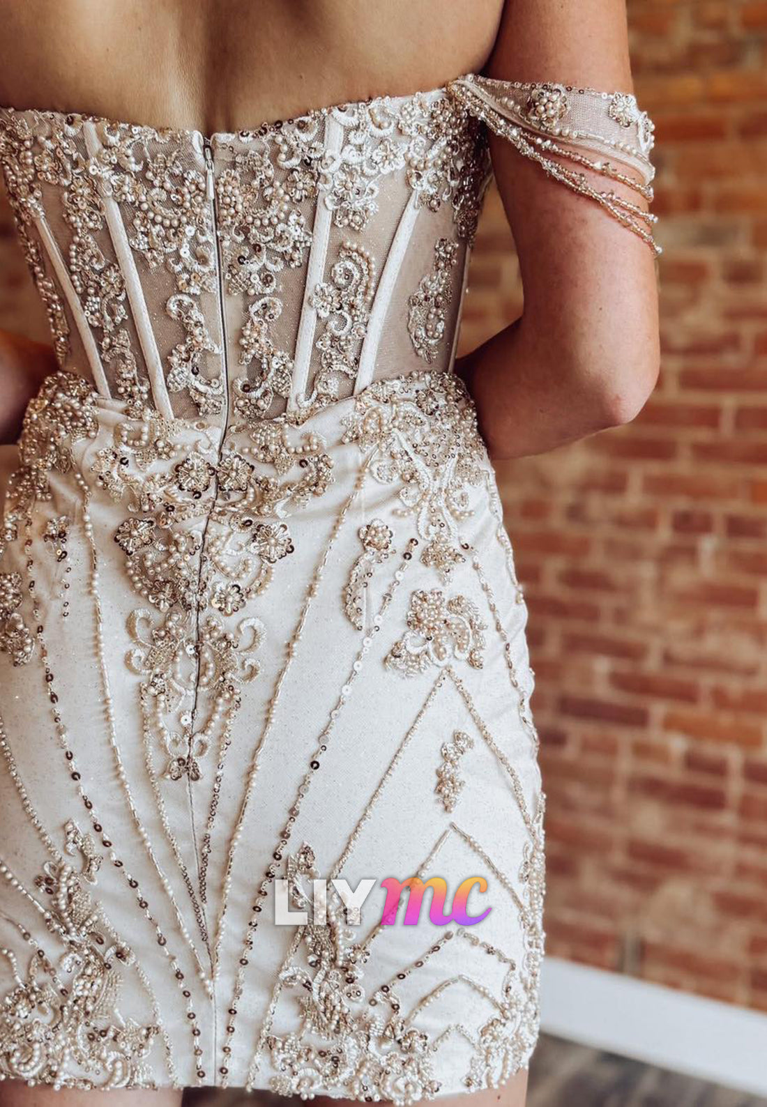 Off-Shoulder Beaded Fitted Sheath Party Homecoming Dress