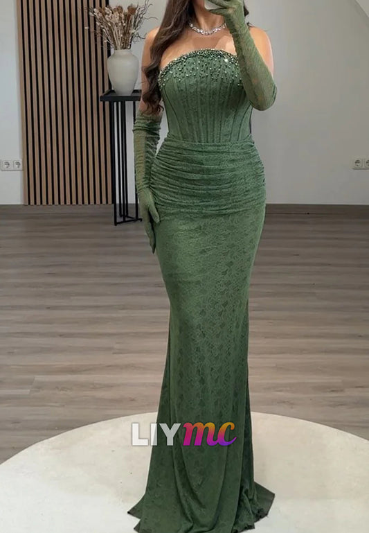 Off-Shoulder Beaded Lace Appliques Mermaid Evening Dress