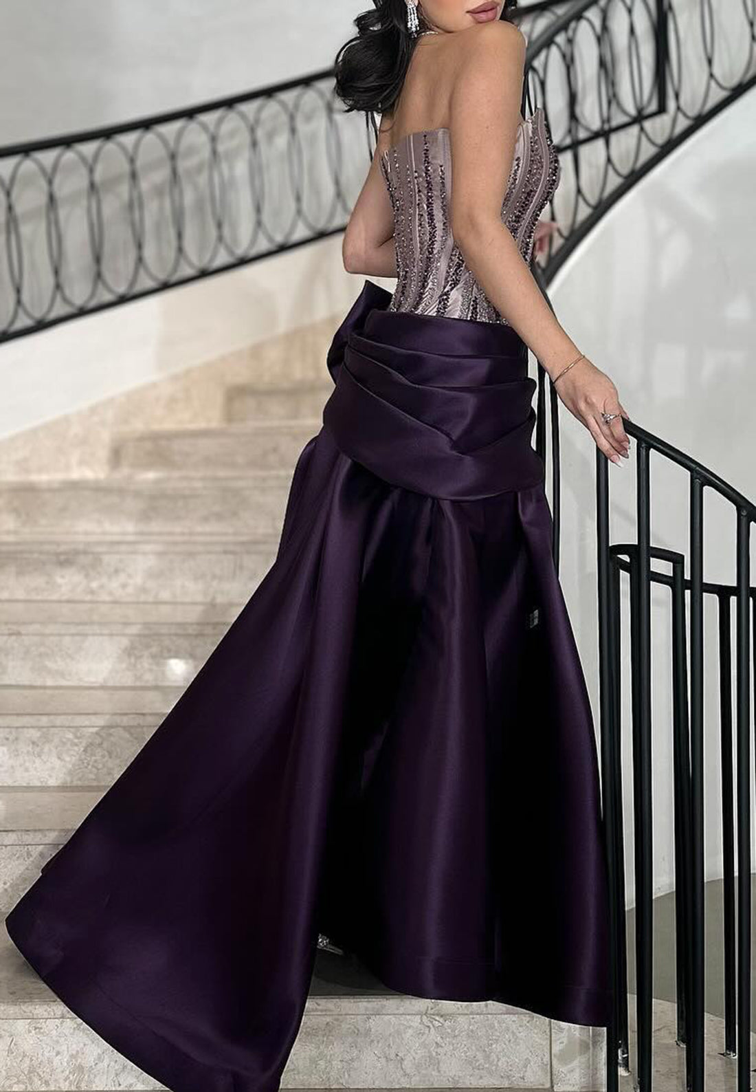 Off-Shoulder Beaded Ruched Bowknot Satin A-Line Evening Dress