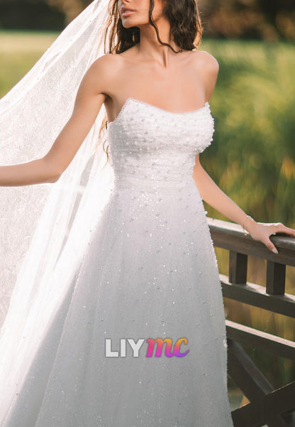 Off-Shoulder Beaded Sparkly A-Line Wedding Dress