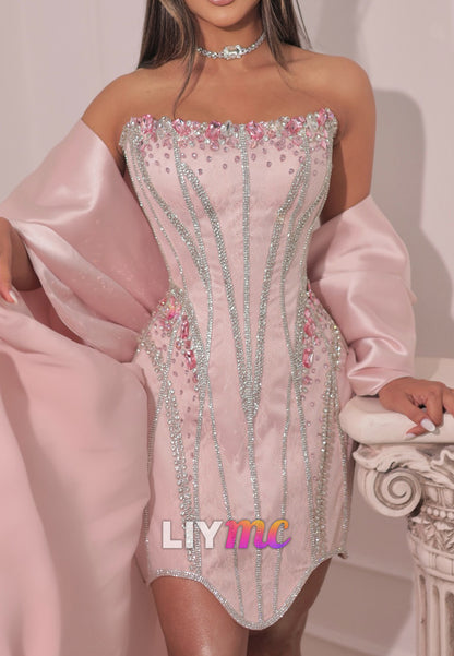 Off-Shoulder Beaded Sparkly Sheath Short Party Homecoming Dress