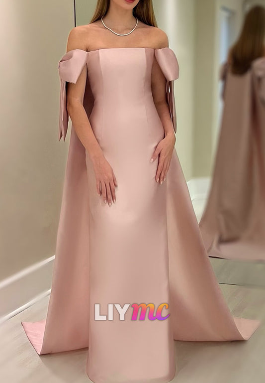 Off-Shoulder Bowknot Sleek Satin Sheath Evening Dress