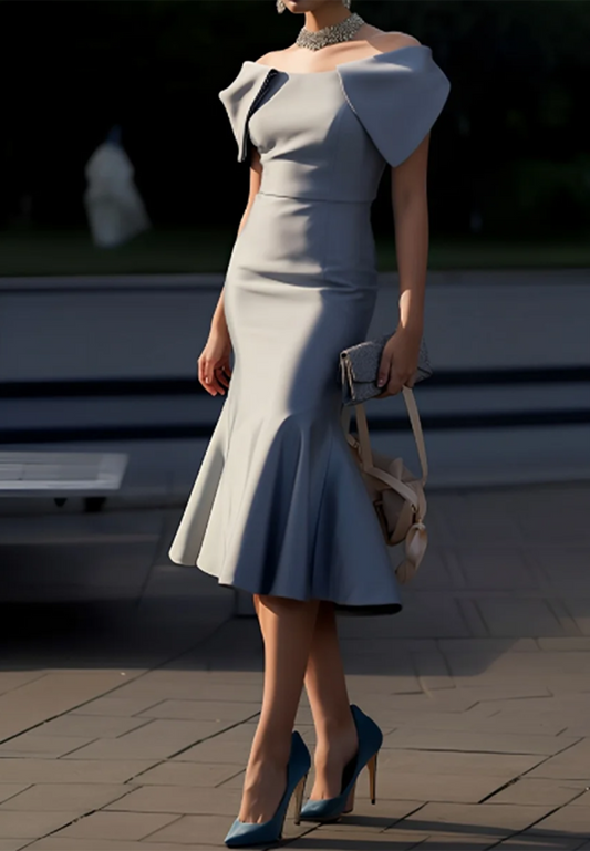 Off-Shoulder Short Sleeves Mermaid Work Dress