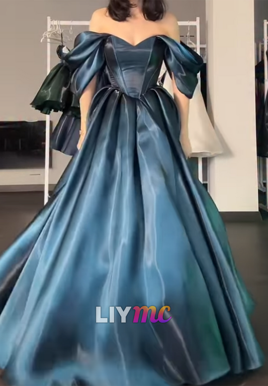 Off-Shoulder Cap Sleeves Sleek A-Line Prom Dress