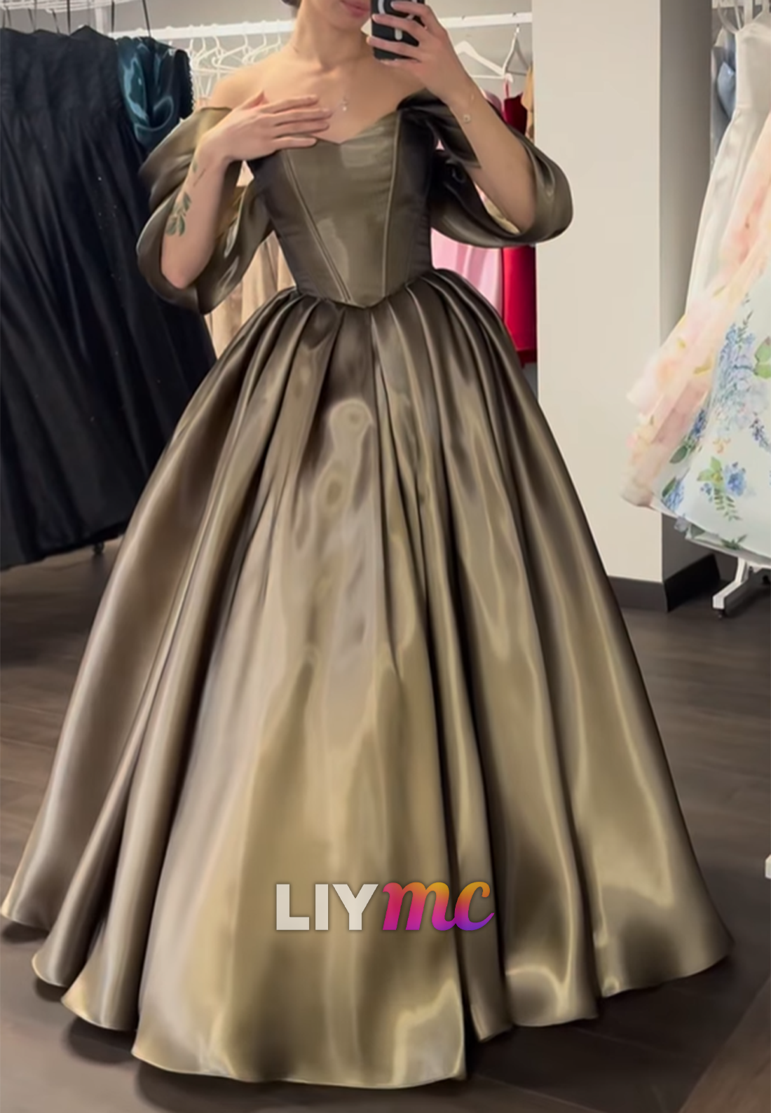 Off-Shoulder Cap Sleeves Sleek A-Line Prom Dress