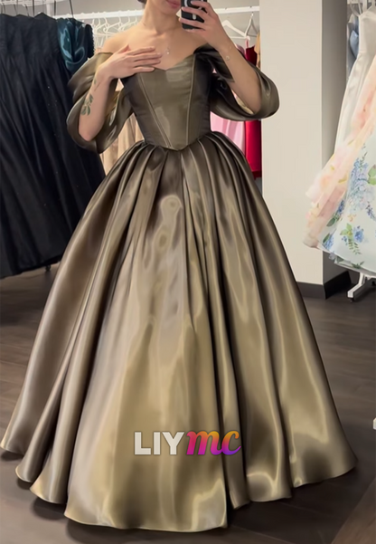 Off-Shoulder Cap Sleeves Sleek A-Line Prom Dress