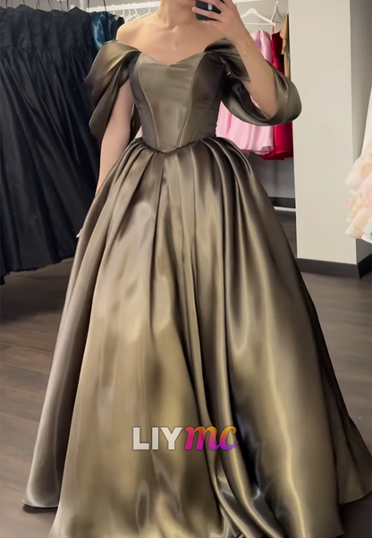 Off-Shoulder Cap Sleeves Sleek A-Line Prom Dress