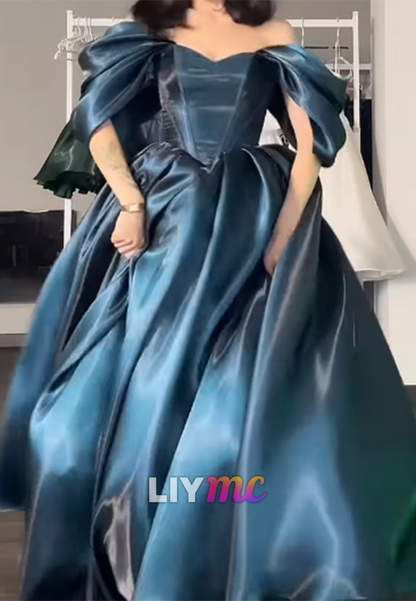 Off-Shoulder Cap Sleeves Sleek A-Line Prom Dress