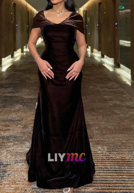 Off-Shoulder Cap Sleeves Sleek Mermaid Formal Dress