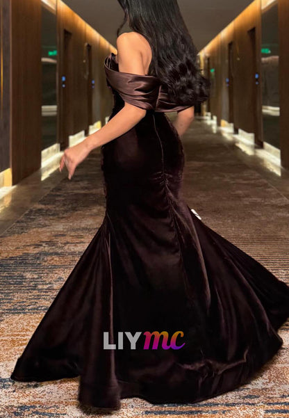Off-Shoulder Cap Sleeves Sleek Mermaid Formal Dress