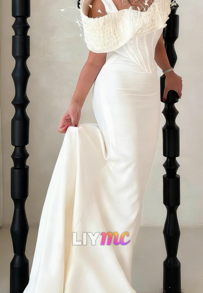 Off-Shoulder Corset Fitted Mermaid White Evening Dress