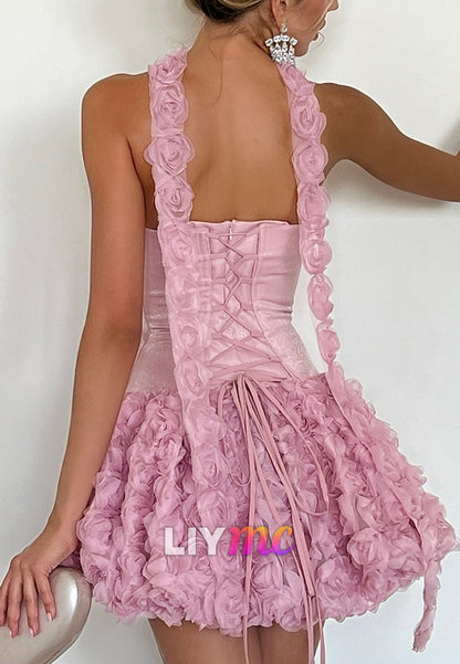 Off-Shoulder Corset Floral Embellished A-Line Party Homecoming Dress