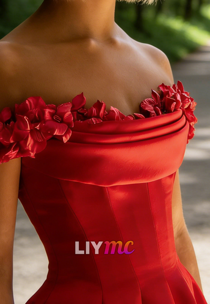 Off-Shoulder Evening Dress A-Line Satin Mother of Bride Dress