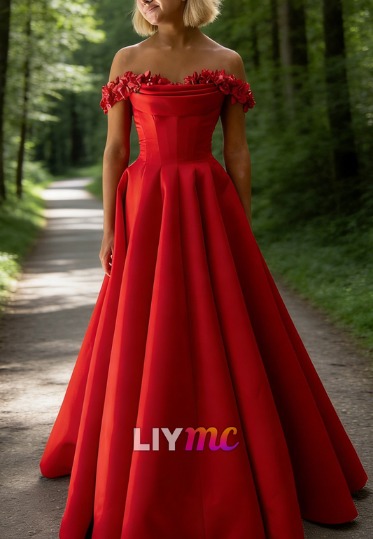 Off-Shoulder Evening Dress A-Line Satin Mother of Bride Dress