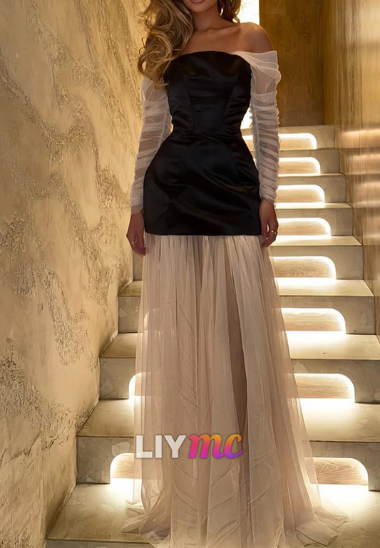 Off-Shoulder Evening Dress Long Sleeves A-Line Prom Dress