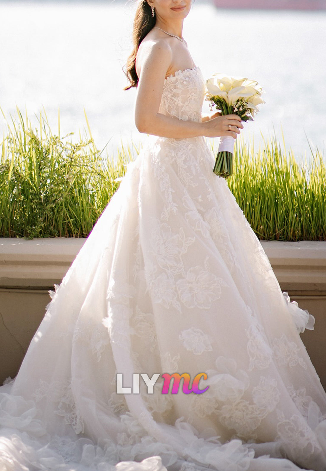 Off-Shoulder Floral Appliques Ball Gown Wedding Dress