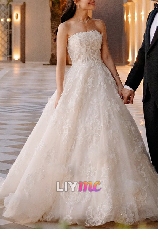 Off-Shoulder Floral Appliques Ball Gown Wedding Dress