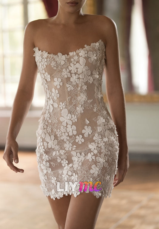 Off-Shoulder Floral Appliques Sheath Short Wedding Dress
