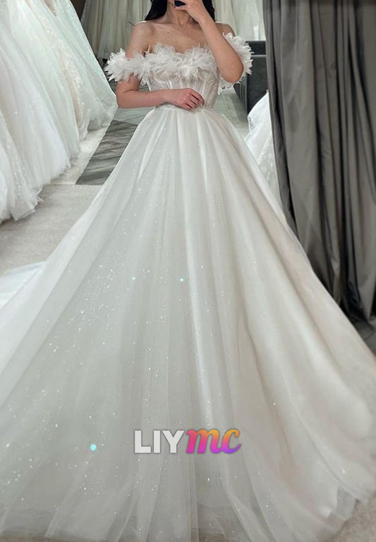 Off-Shoulder Floral Ball Gown Wedding Dress