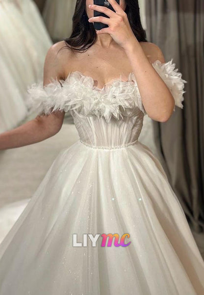 Off-Shoulder Floral Ball Gown Wedding Dress