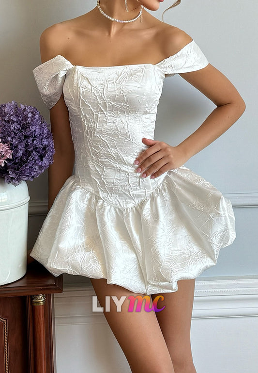 Off-Shoulder Floral Printed A-Line Party Homecoming Dress
