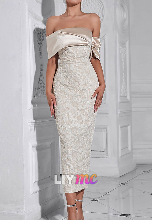 Off-Shoulder Floral Printed Mother of Bride Sheath Evening Dress