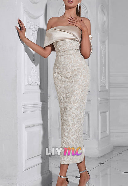 Off-Shoulder Floral Printed Mother of Bride Sheath Evening Dress