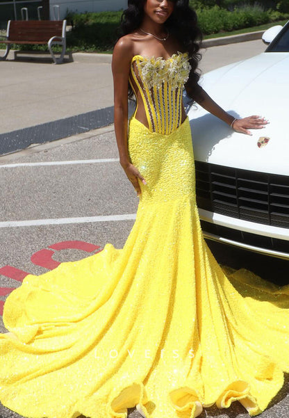 Off-Shoulder Floral Sequins Sparkly Mermaid Prom Dress for Black Girls