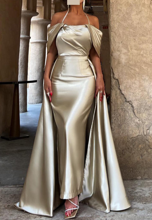 Off-Shoulder Halter Sleek Mermaid Formal Dress