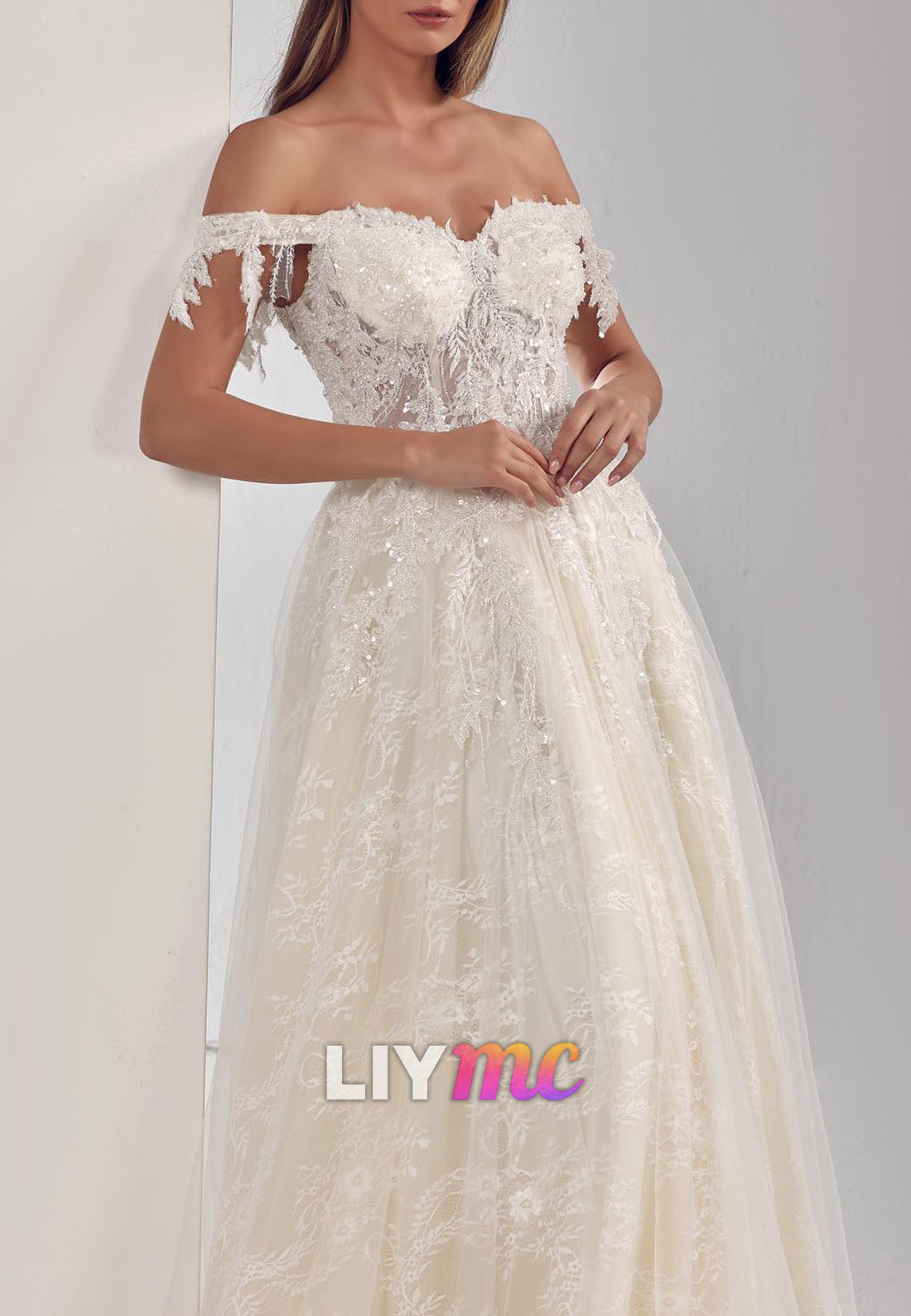 Off-Shoulder Lace Appliques  A-Line Wedding Dress