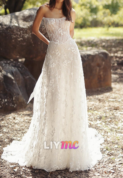 Off-Shoulder Lace Appliques A-Line Wedding Dress