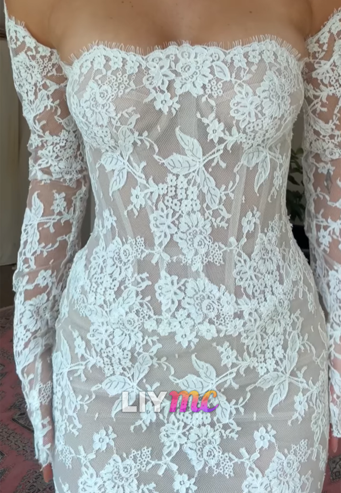 Off-Shoulder Lace Appliques Long Sleeves Mermaid Wedding Dress