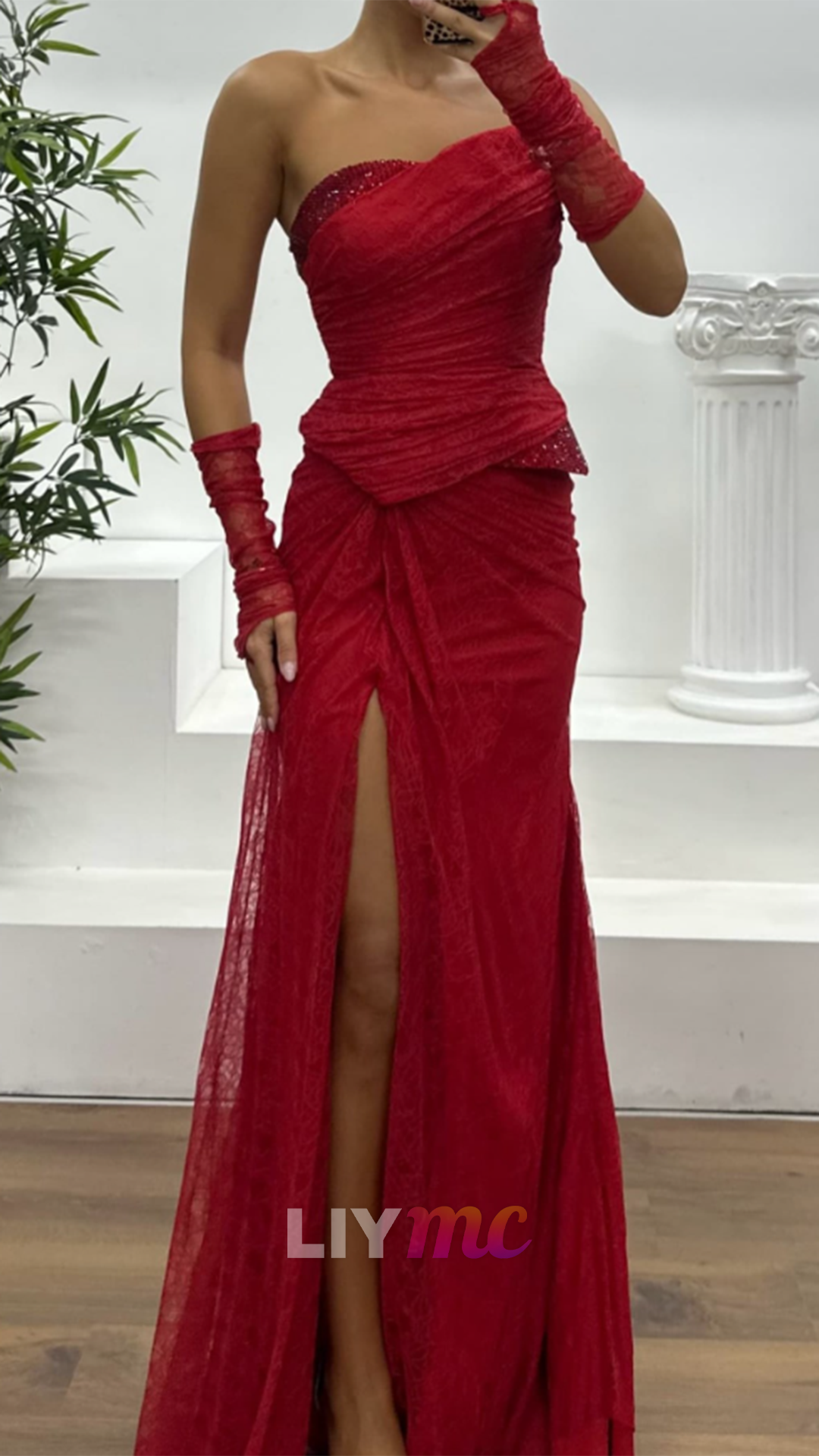 Off-Shoulder Lace Appliques Mermaid Evening Dress with Gloves