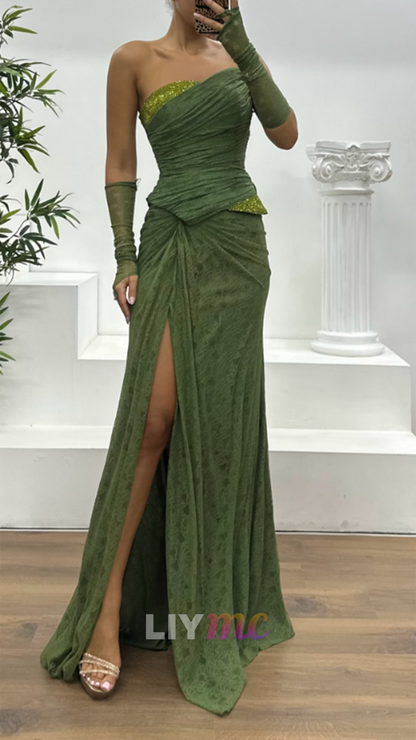 Off-Shoulder Lace Appliques Mermaid Evening Dress with Gloves