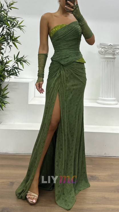 Off-Shoulder Lace Appliques Mermaid Evening Dress with Gloves