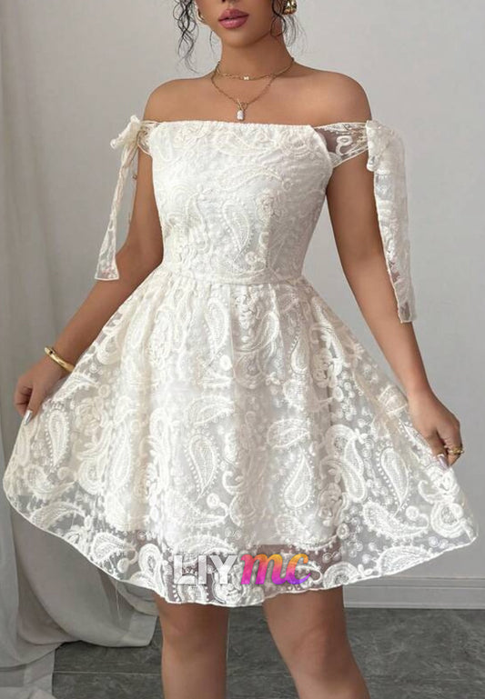 Off-Shoulder Lace Appliques Sleeveless A-Line Party Homecoming Dress