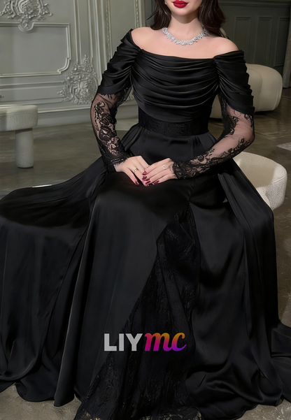 Off-Shoulder Long Lace Appliques A-Line Evening Dress