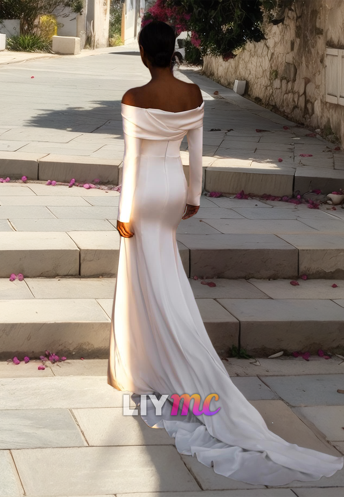 Off-Shoulder Long Sleeveless Sleek Mermaid Wedding Dress