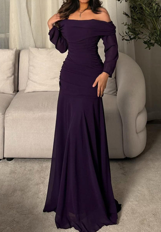 Off-Shoulder Long Sleeves A-Line Evening Dress